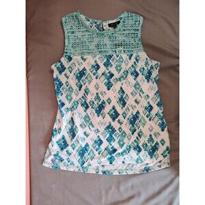 Women's Verve Ami Crochet Tank Top Aqua Medallion Small Blue